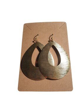 Gold Tone Teardrop Dangle Earrings Lightweight Textured Open Cut Jewelry Boho